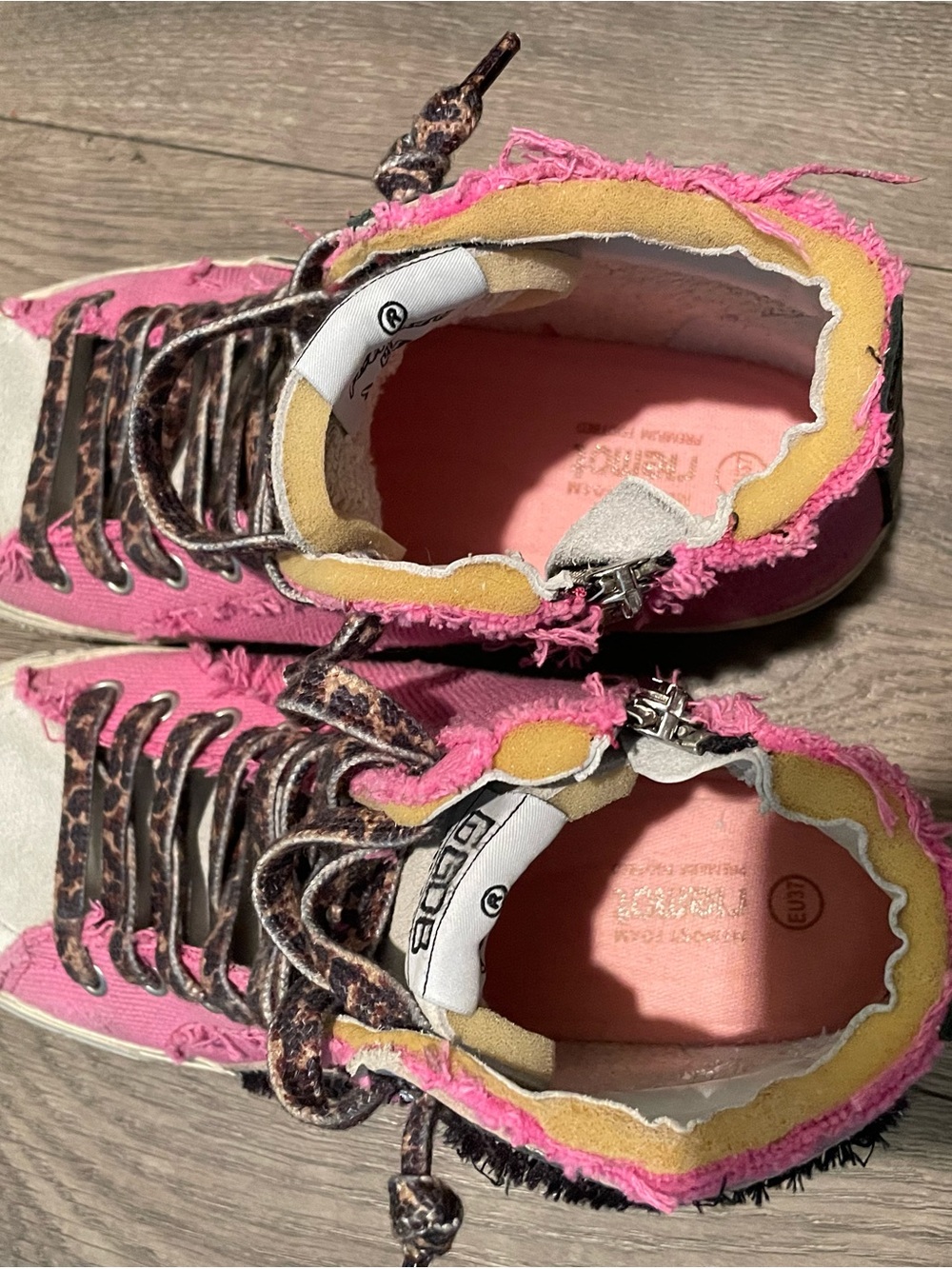 Golden Goose Pink Frayed High-Top Sneakers with Leopard Laces - Picture 3 of 6